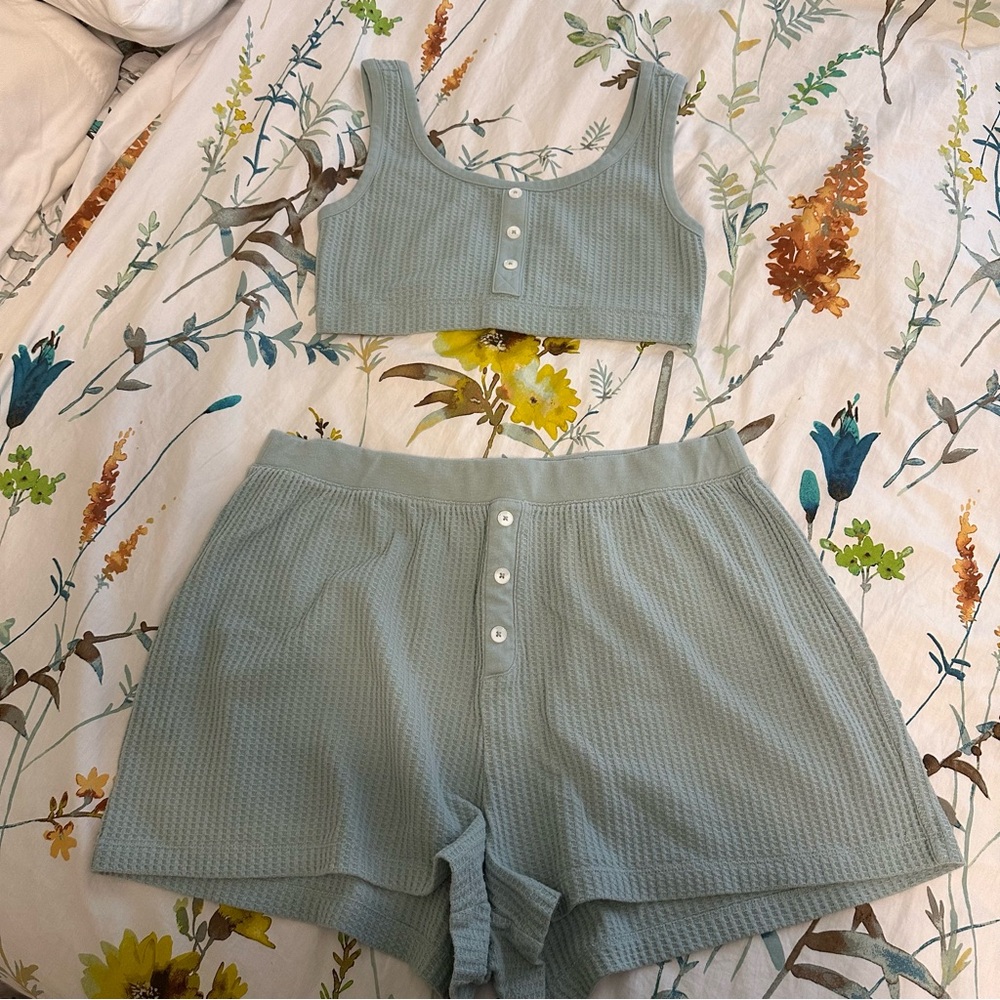Sage Green Button-Front Lounge Set